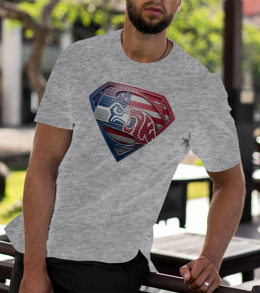 Seahawks Cougars Superman Shield Usa Flag T-Shirt