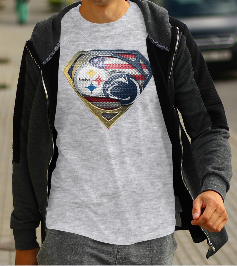 Steelers Penn State Super Shield With American Flag T-Shirt
