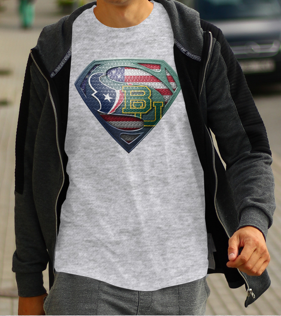 Houston Texans Baylor University American Flag T-Shirt