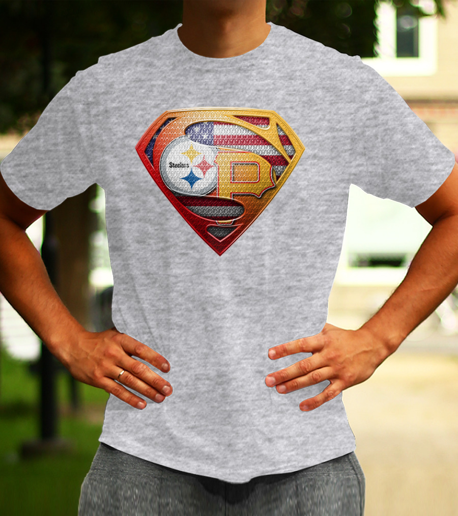 Steelers Pirates Super Emblem Usa Flag T-Shirt