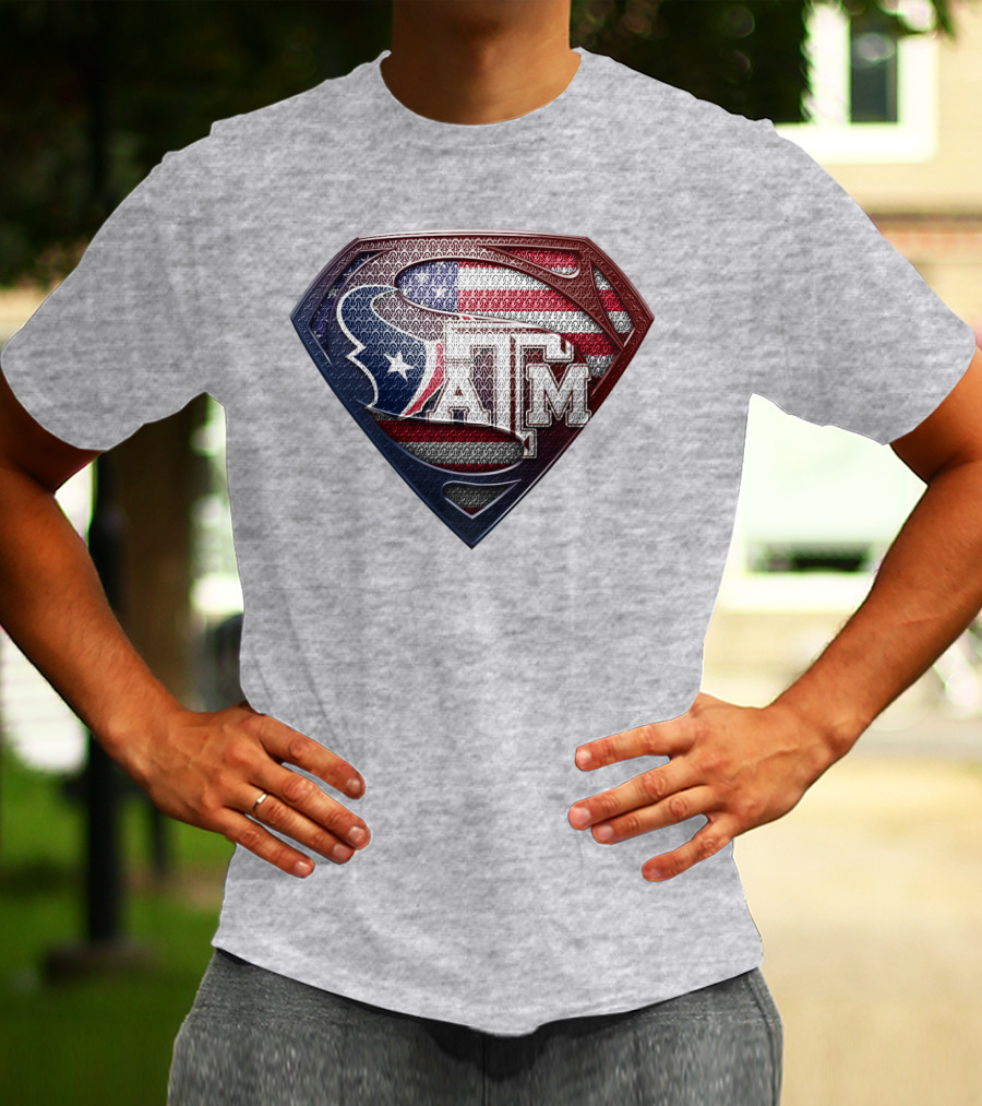 Superman Shield American Flag Texas A&M T-Shirt
