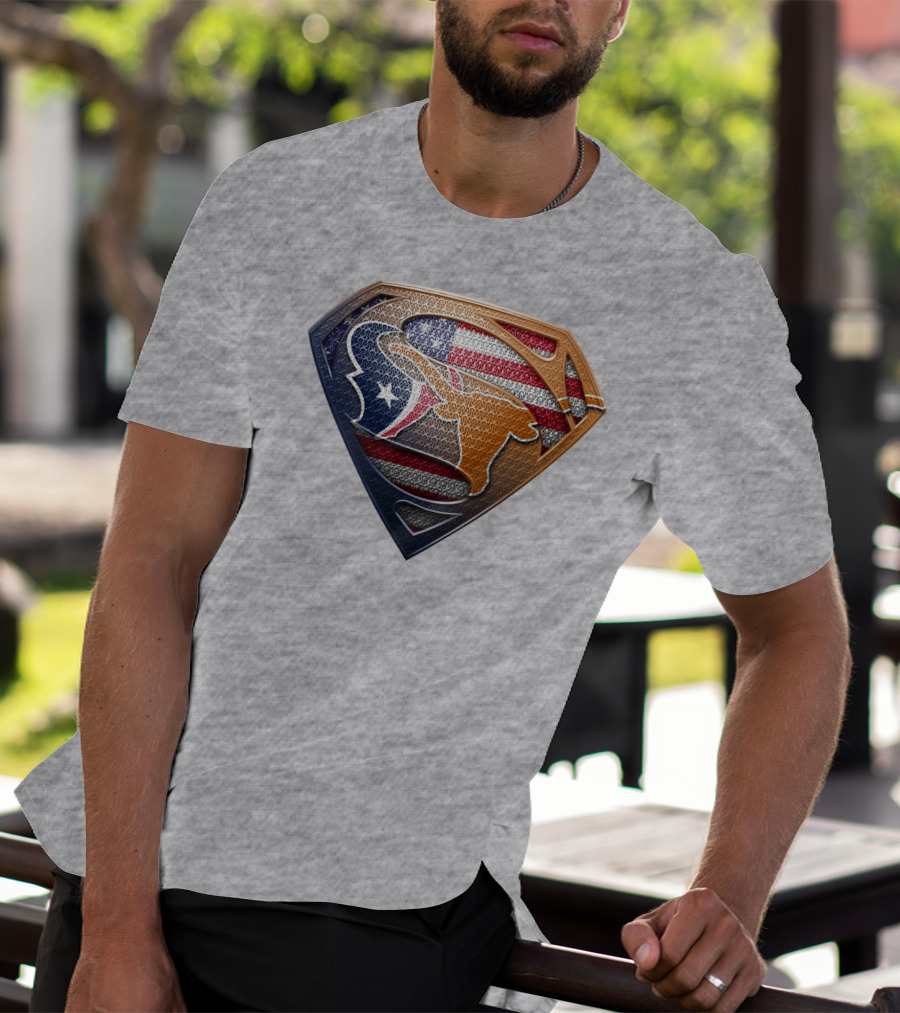 Texas Longhorns American Flag Superman Shield T-Shirt