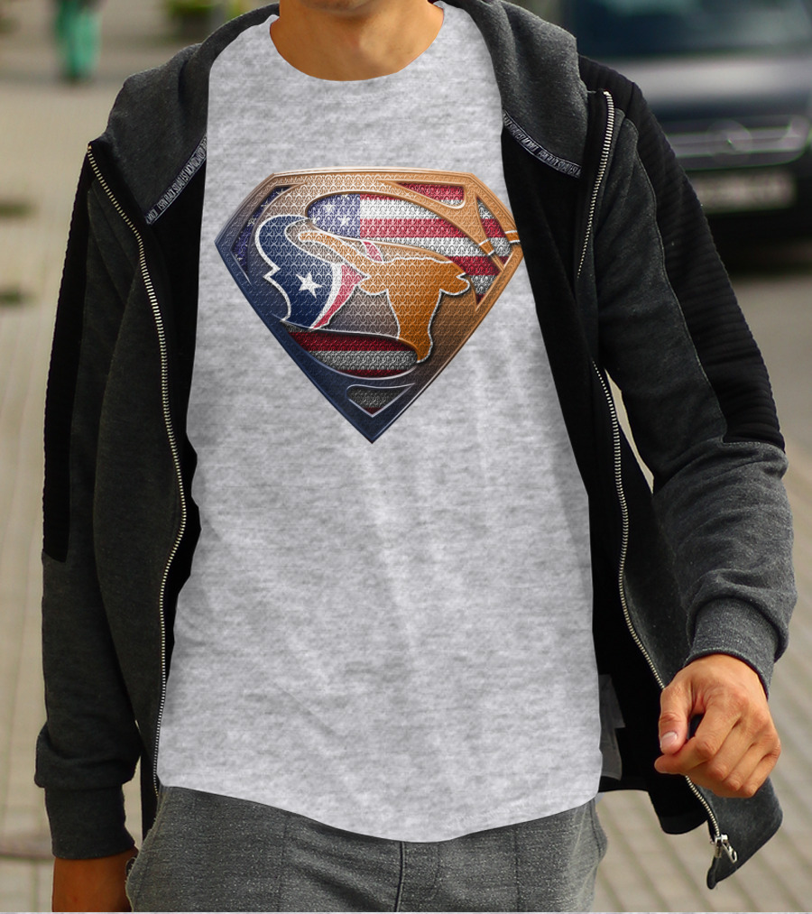 Texas Longhorns American Flag Superman Shield T-Shirt