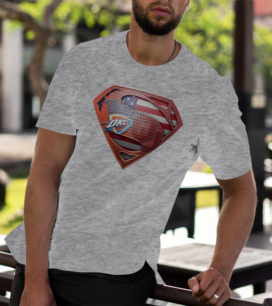 Oklahoma City Thunder American Flag Superman Ou Logo Fusion T-Shirt