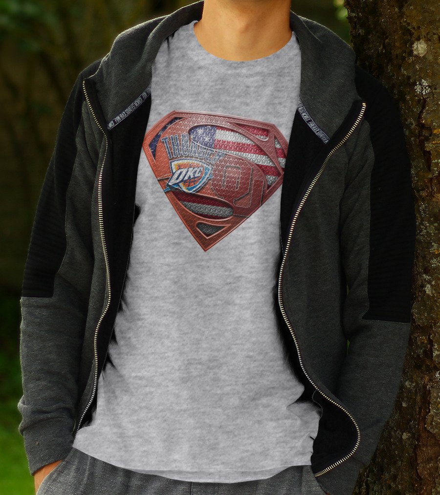 Oklahoma City Thunder American Flag Superman Ou Logo Fusion T-Shirt