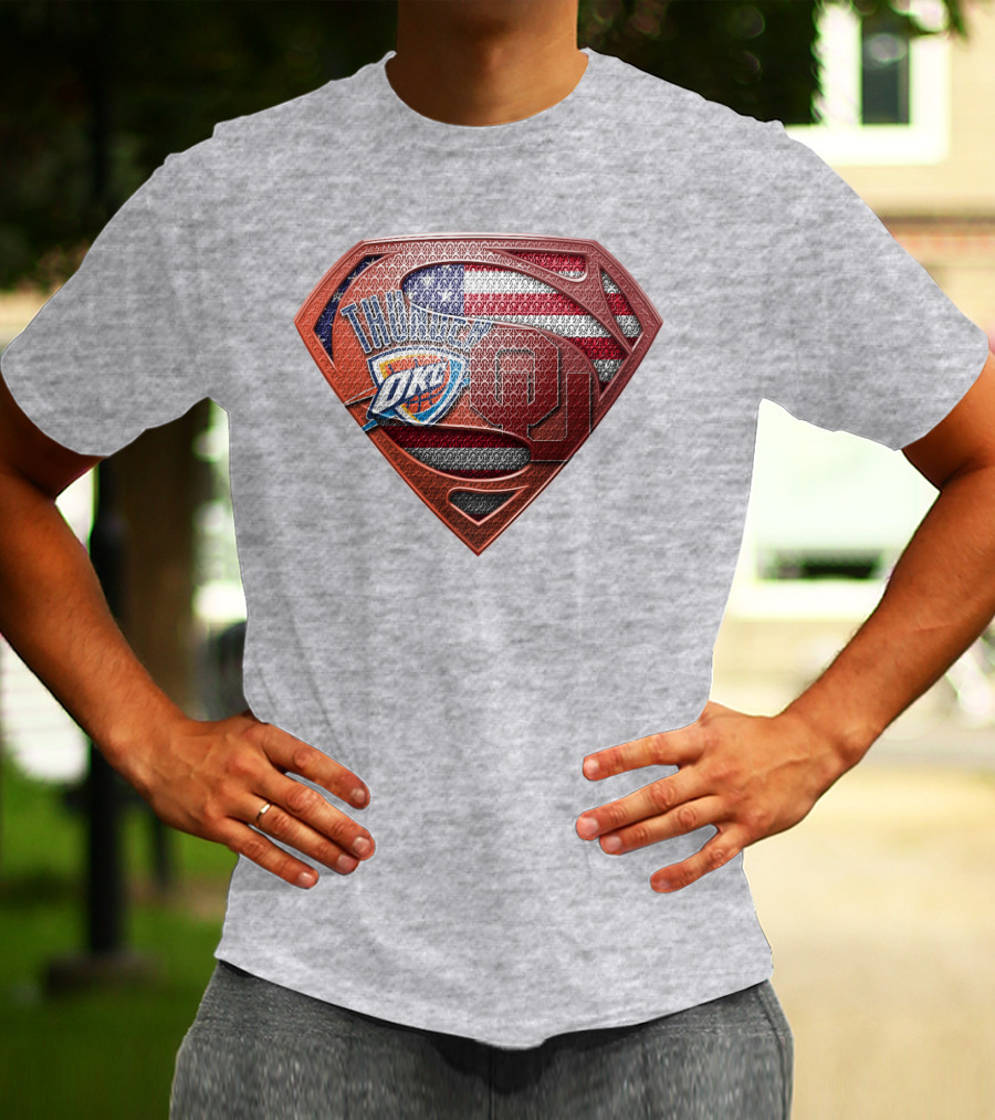Oklahoma City Thunder American Flag Superman Ou Logo Fusion T-Shirt
