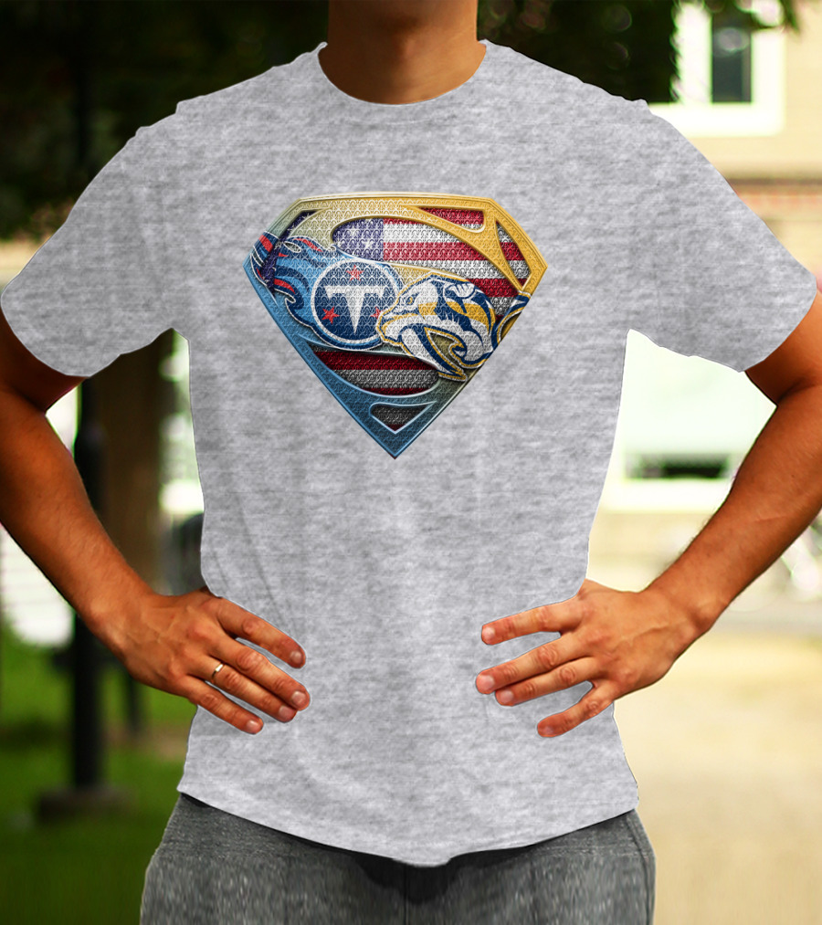 Tennessee Titans Pittsburgh Steelers American Flag Superman T-Shirt