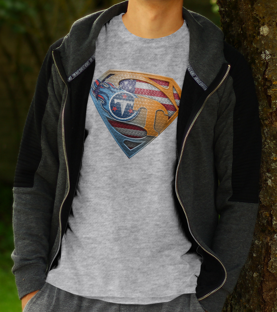 Tennessee Titans Superman Logo With American Flag Pattern T-Shirt