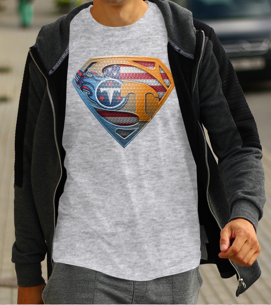 Tennessee Titans Superman Logo With American Flag Pattern T-Shirt