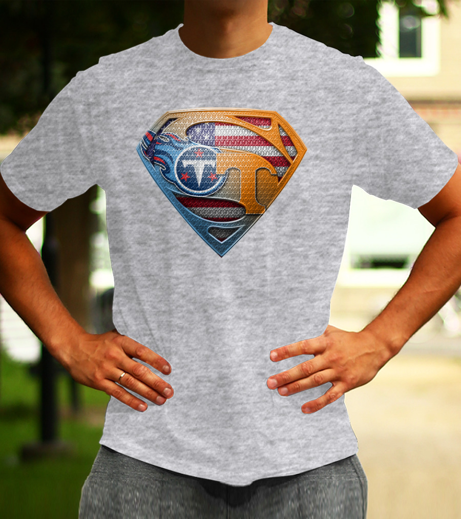 Tennessee Titans Superman Logo With American Flag Pattern T-Shirt