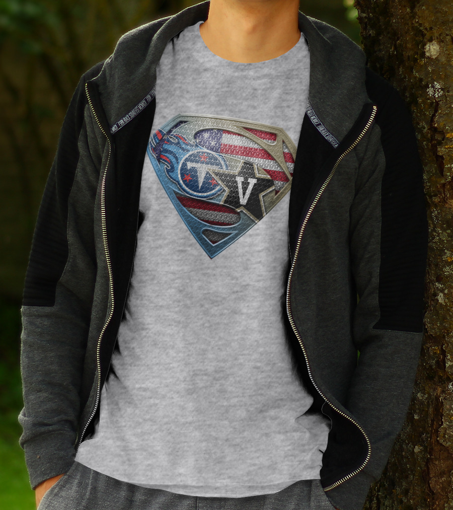 Tennessee Titans Usa Flag Shield Logo Superhero V T-Shirt