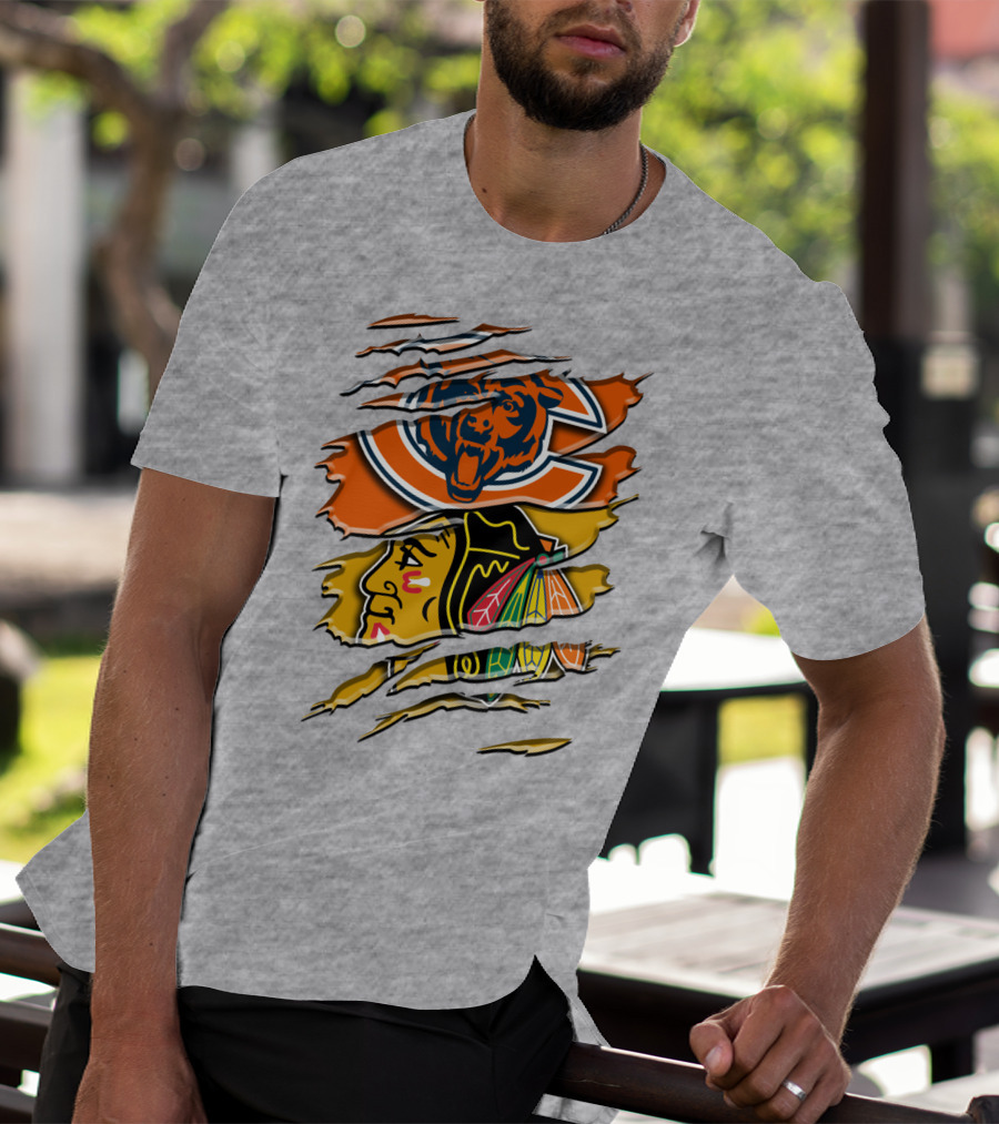 Chicago Bears And Blackhawks Torn T-Shirt