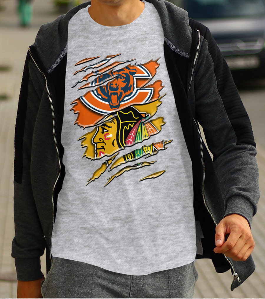 Chicago Bears And Blackhawks Torn T-Shirt