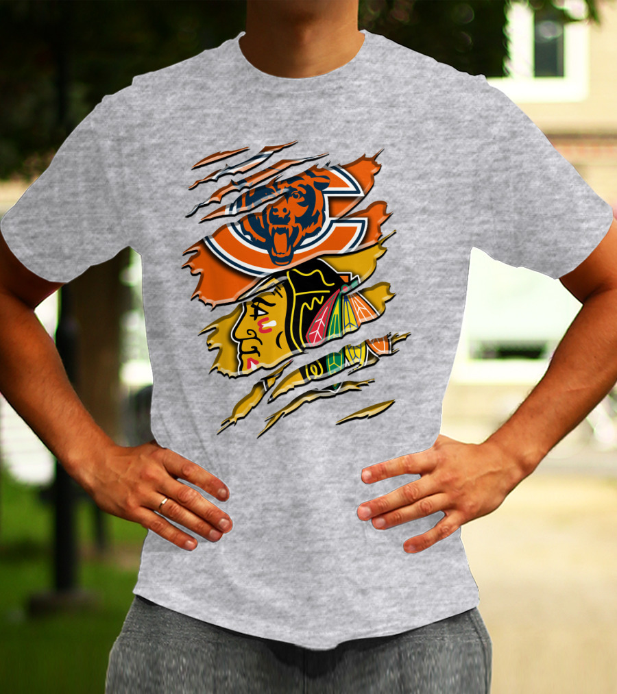 Chicago Bears And Blackhawks Torn T-Shirt