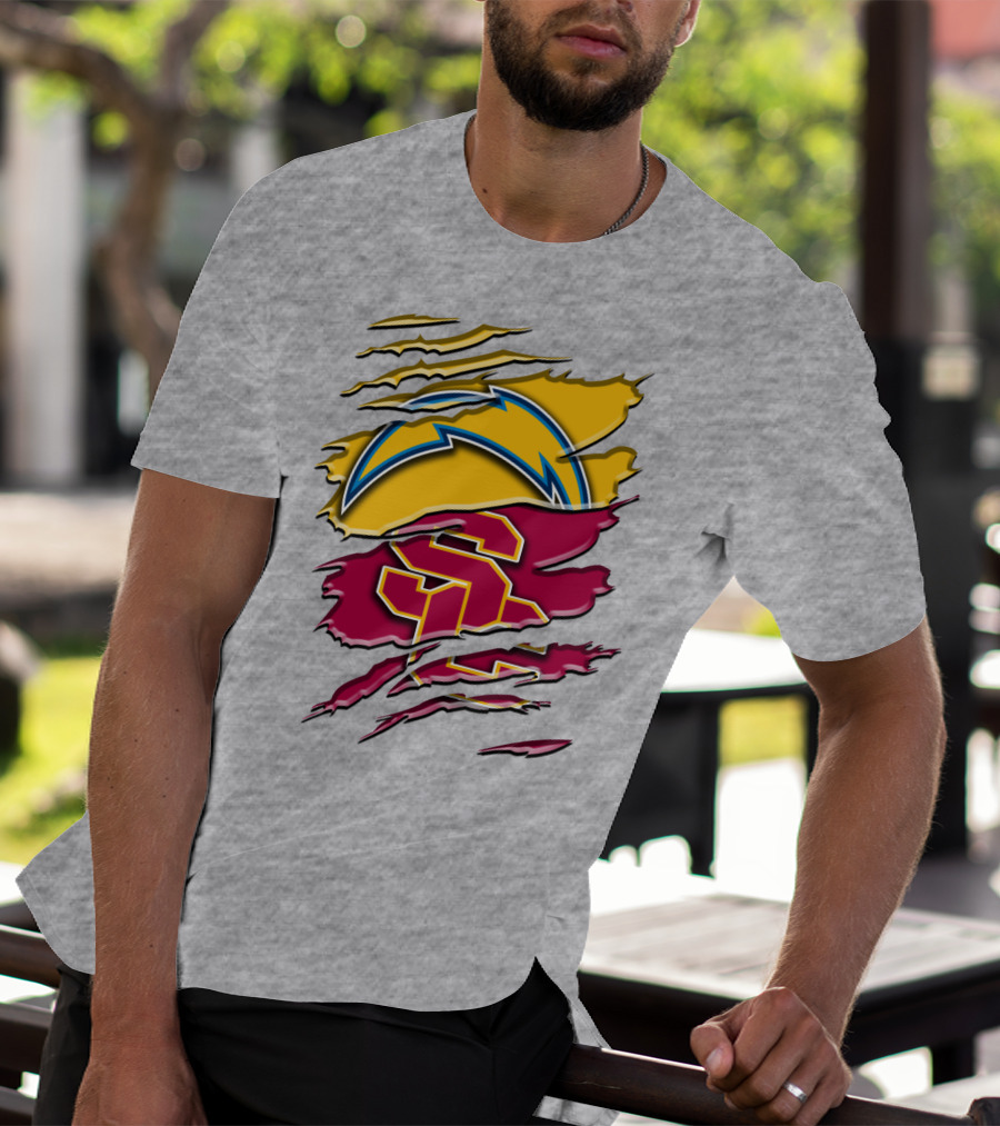 Los Angeles Chargers Usc Trojans Logo Merge T-Shirt