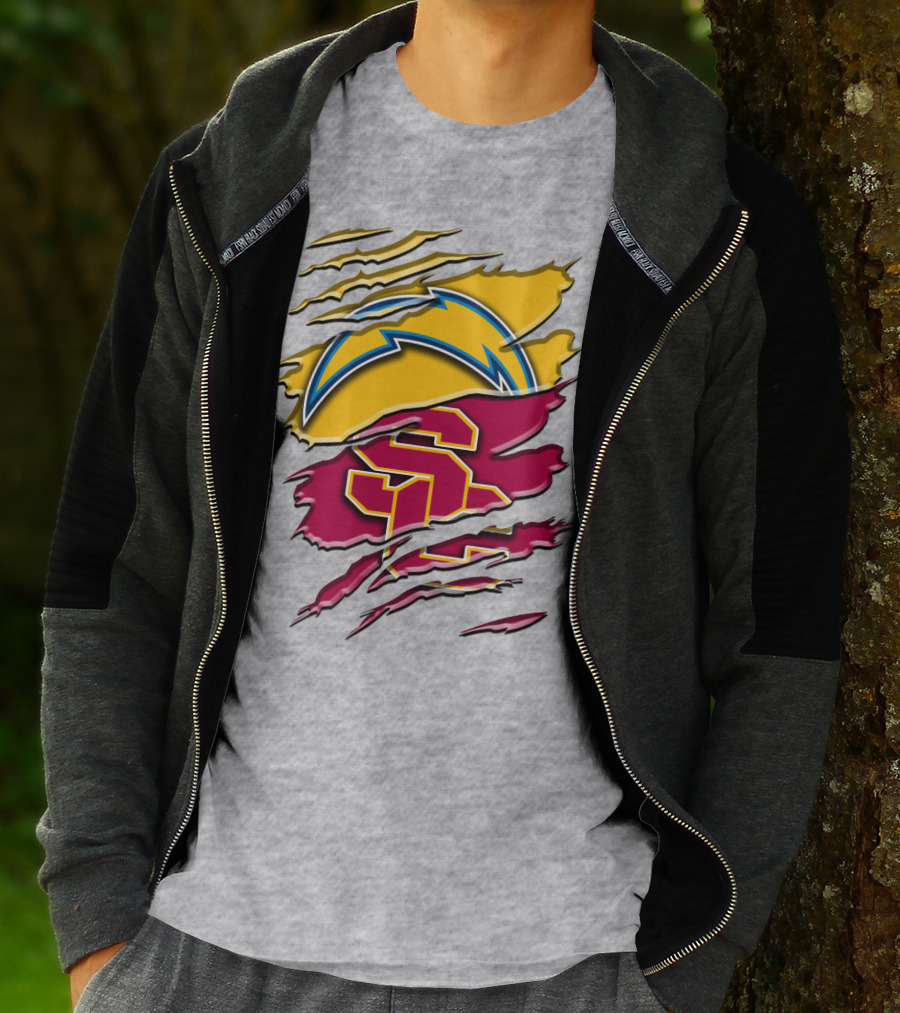 Los Angeles Chargers Usc Trojans Logo Merge T-Shirt