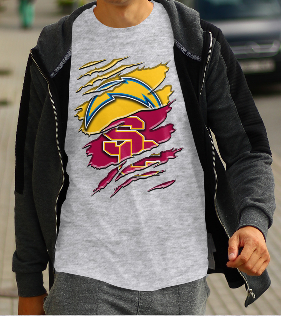 Los Angeles Chargers Usc Trojans Logo Merge T-Shirt