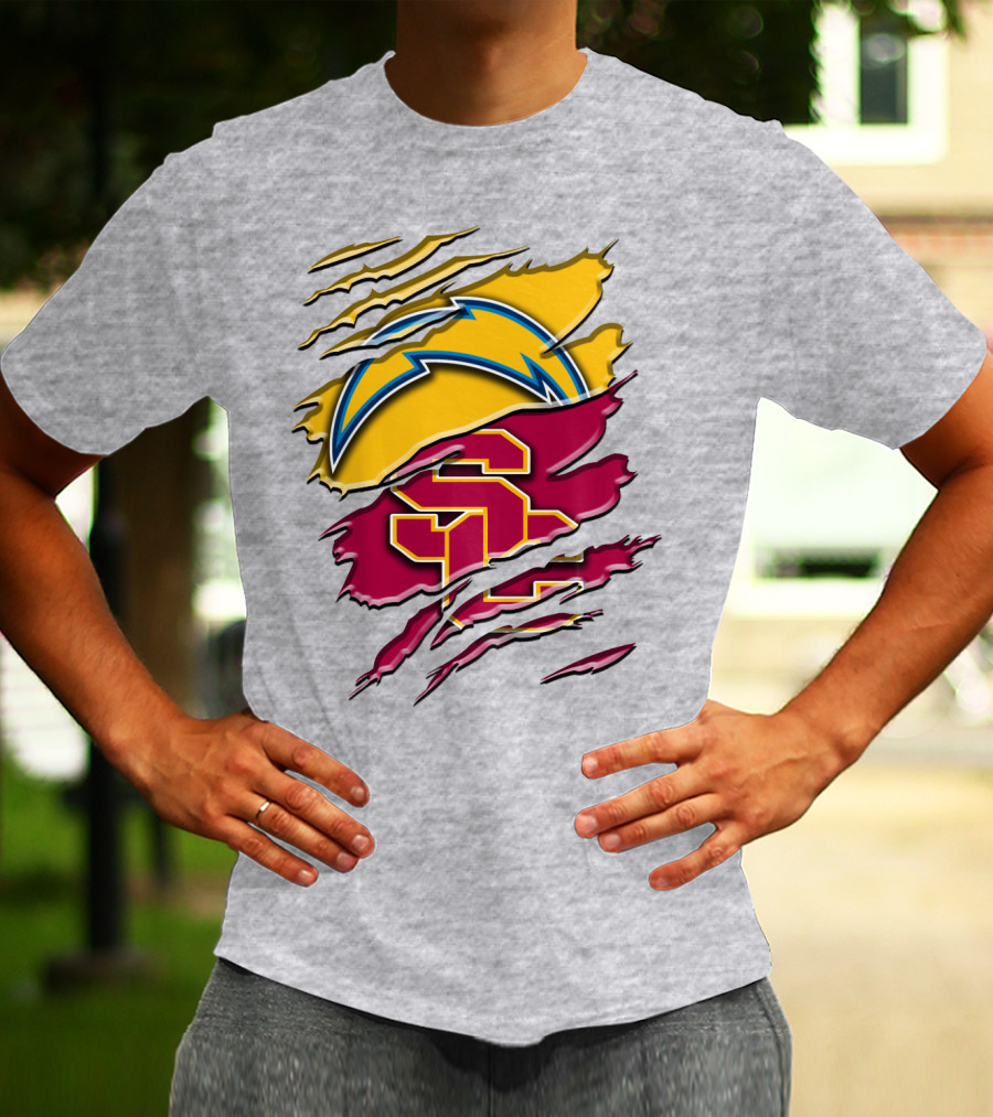 Los Angeles Chargers Usc Trojans Logo Merge T-Shirt