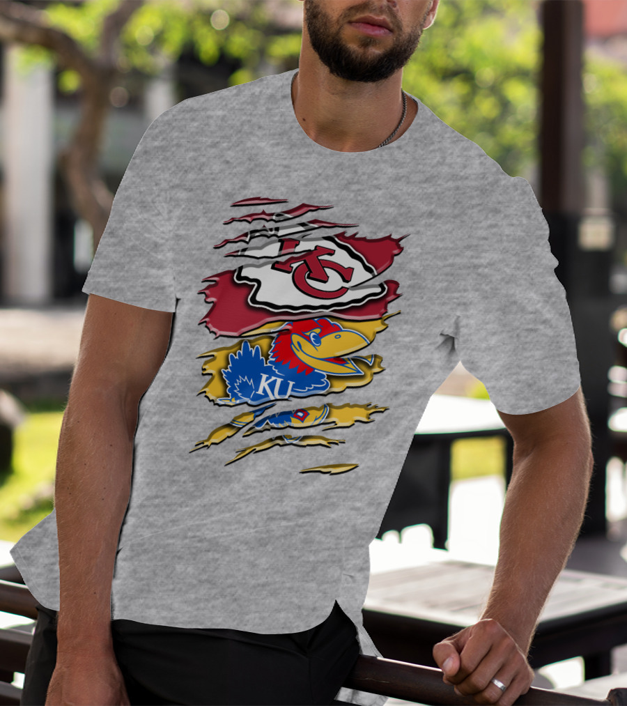 Kansas City Chiefs Kc Jayhawks Rip Design Rah 037 T-Shirt