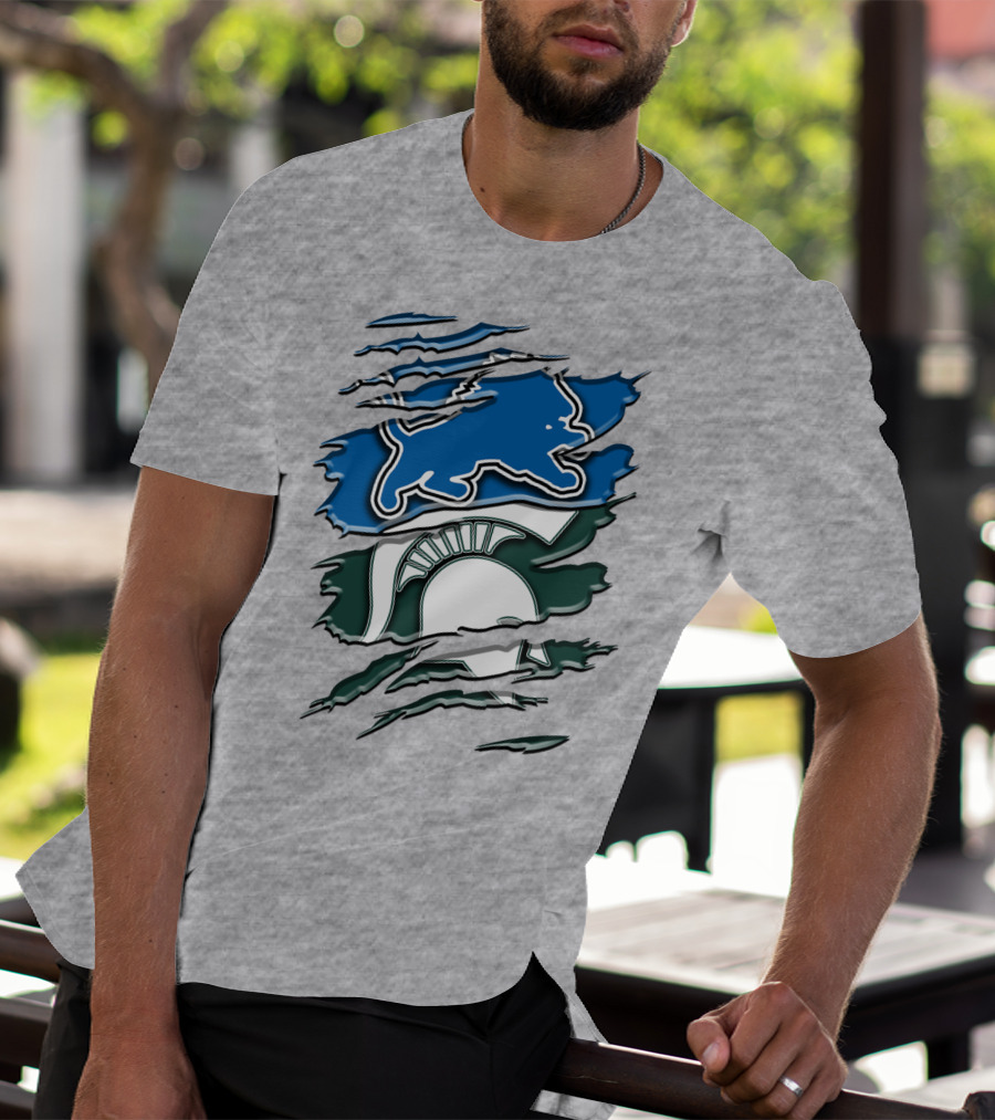 Detroit Lions Michigan State Spartans Ripped Claw Scratch Design Rah 076 T-Shirt