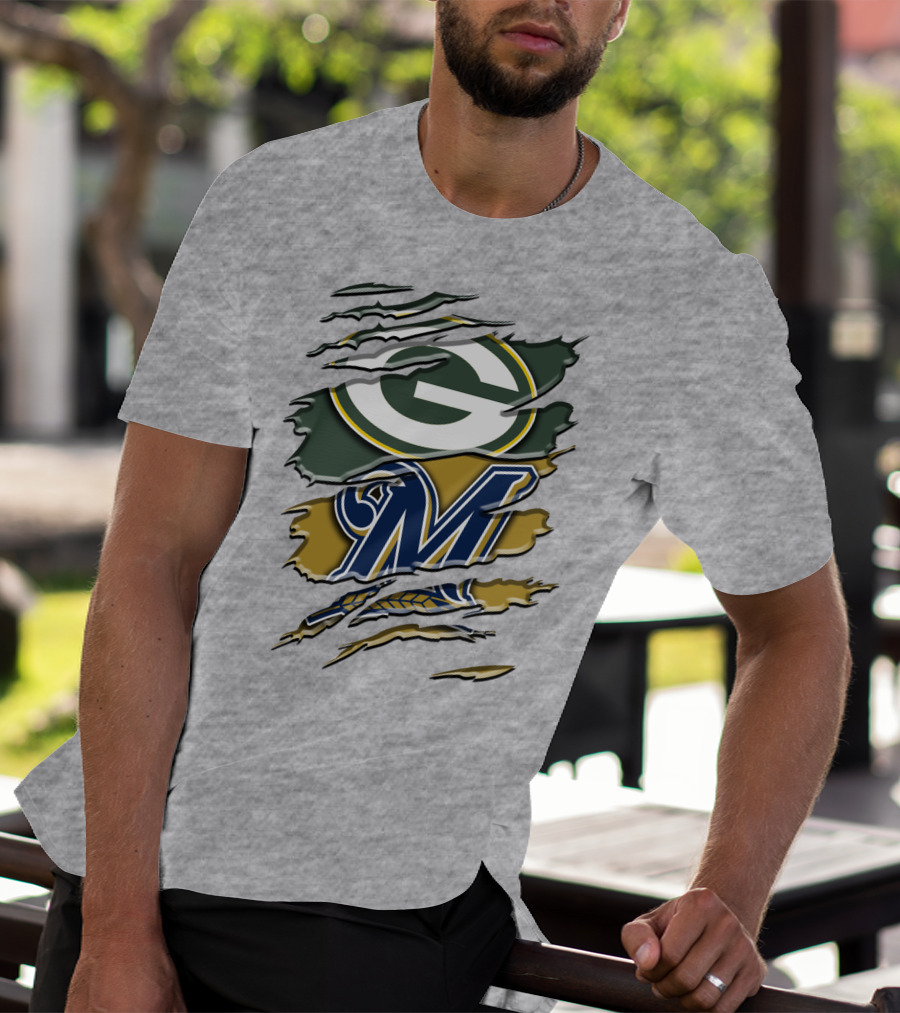 Green Bay Packers Milwaukee Brewers Crossover T-Shirt