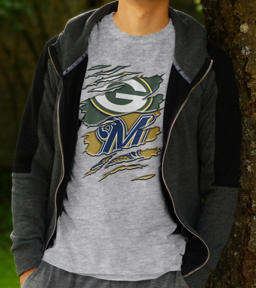 Green Bay Packers Milwaukee Brewers Crossover T-Shirt