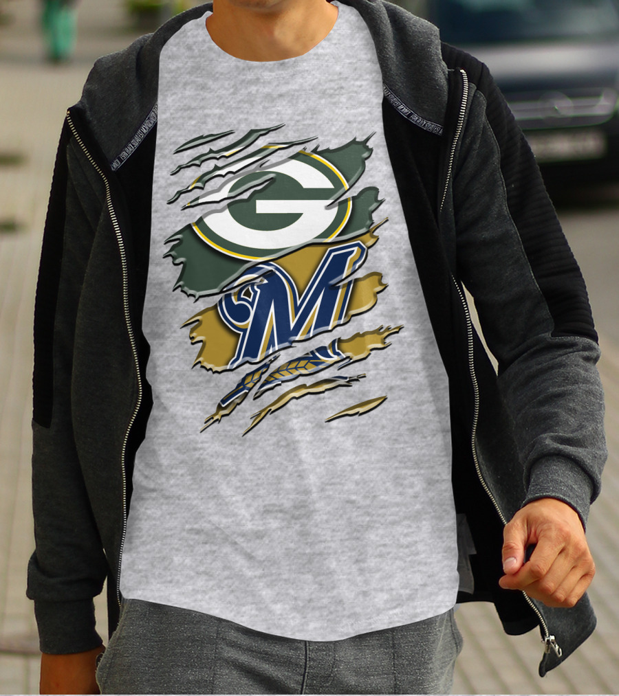Green Bay Packers Milwaukee Brewers Crossover T-Shirt