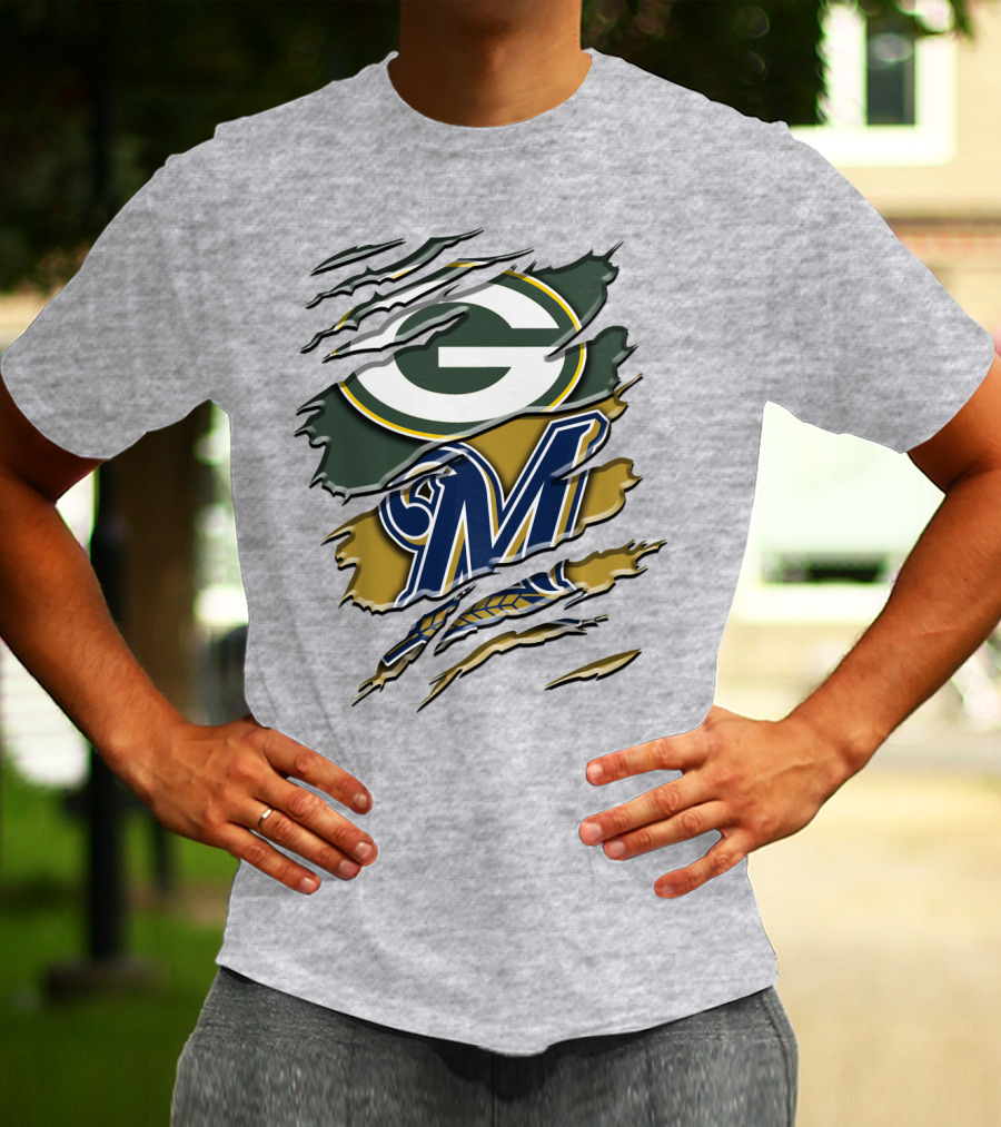 Green Bay Packers Milwaukee Brewers Crossover T-Shirt