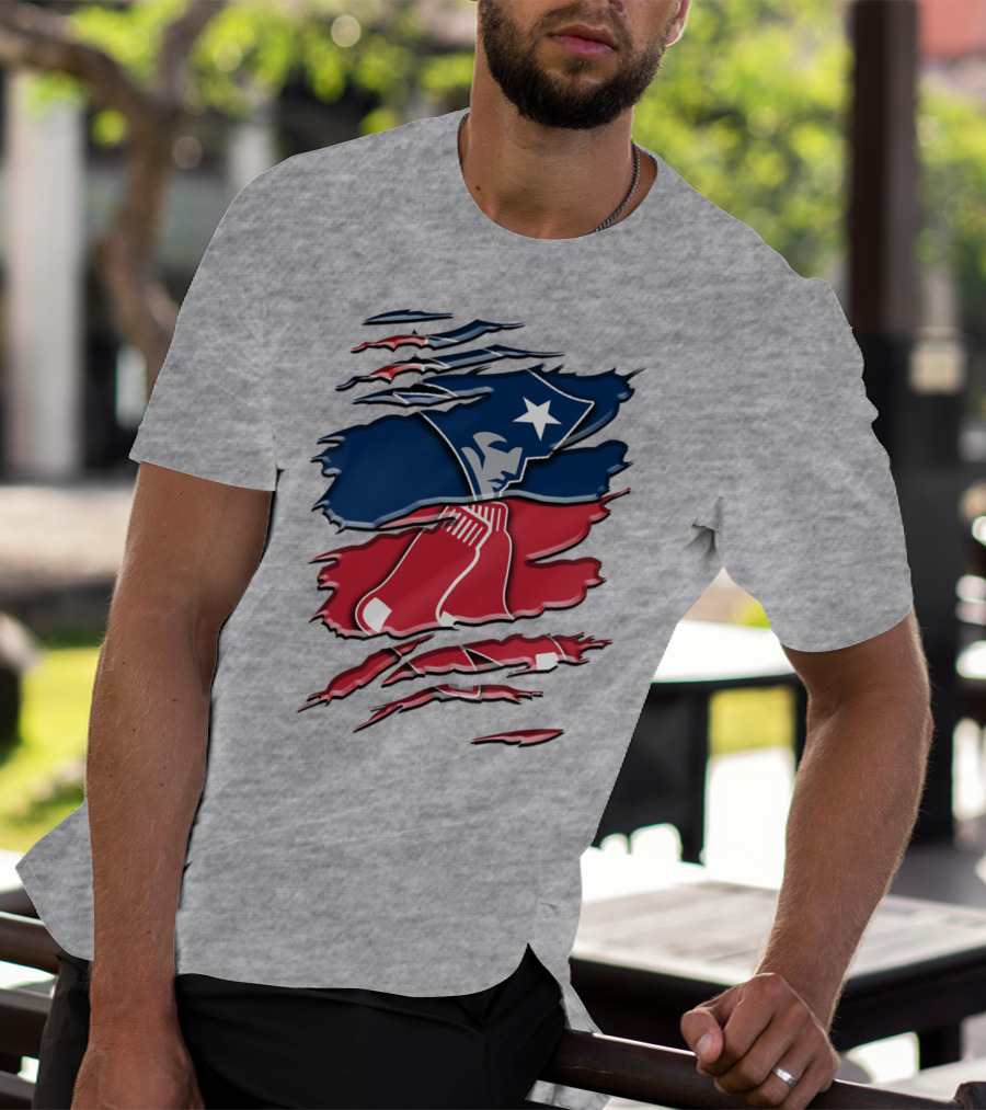 Patriots And Red Sox Ripped Design Rah 092 T-Shirt