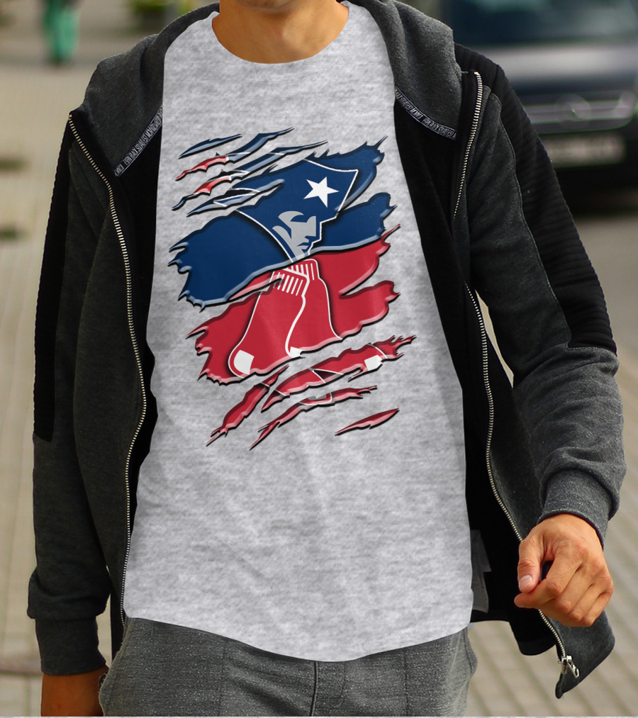 Patriots And Red Sox Ripped Design Rah 092 T-Shirt