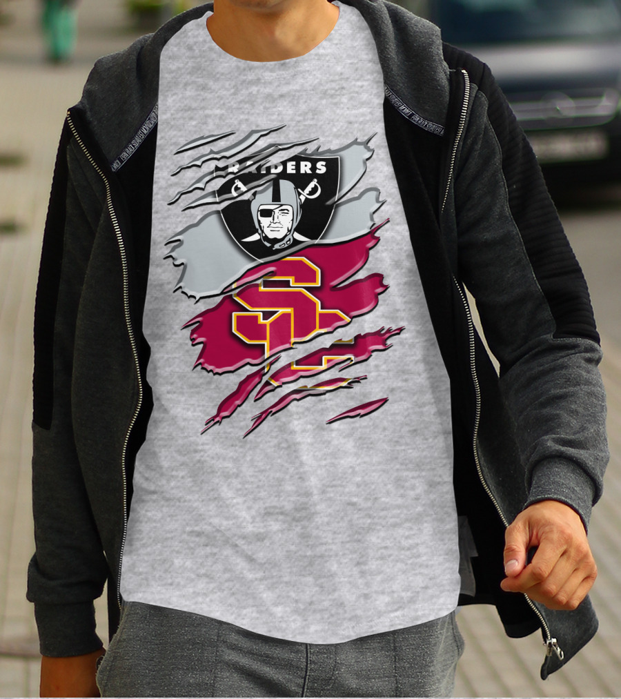 Raiders And Usc Trojans Logo Fusion Rah 098 T-Shirt