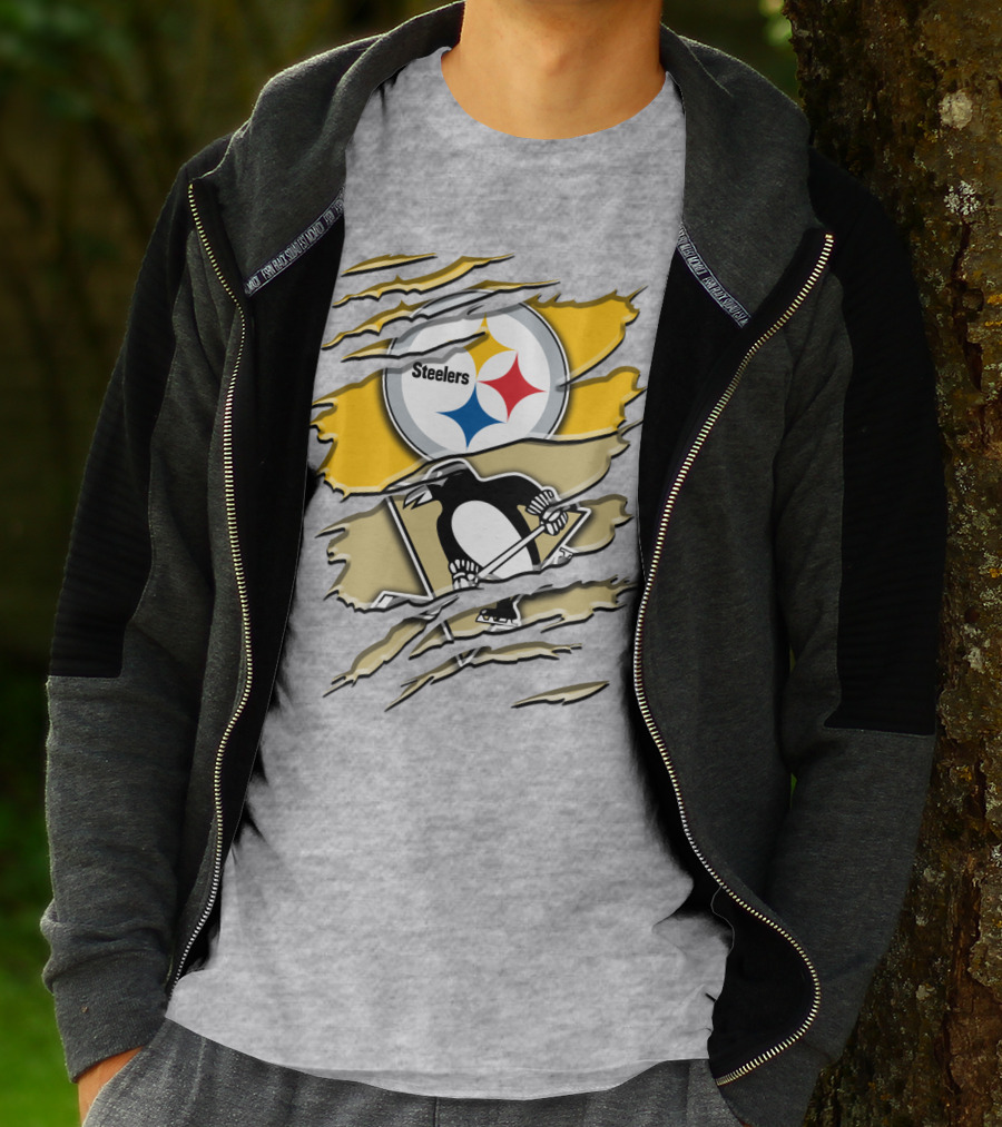 Steelers Penguins Torn Scratches Logo Collaboration T-Shirt