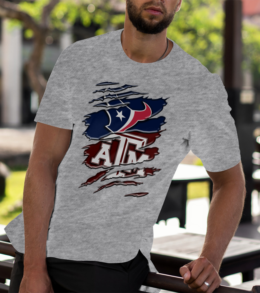 Texas A&M Aggies Houston Texans Torn Flag T-Shirt