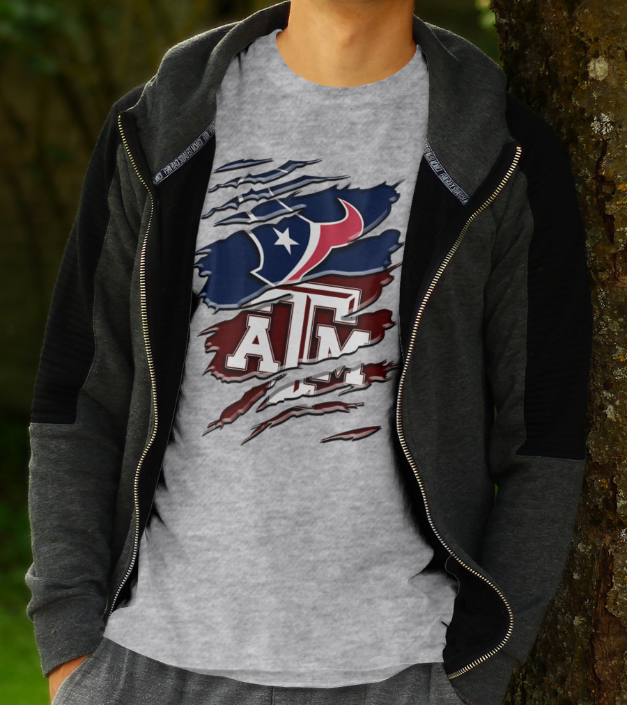 Texas A&M Aggies Houston Texans Torn Flag T-Shirt
