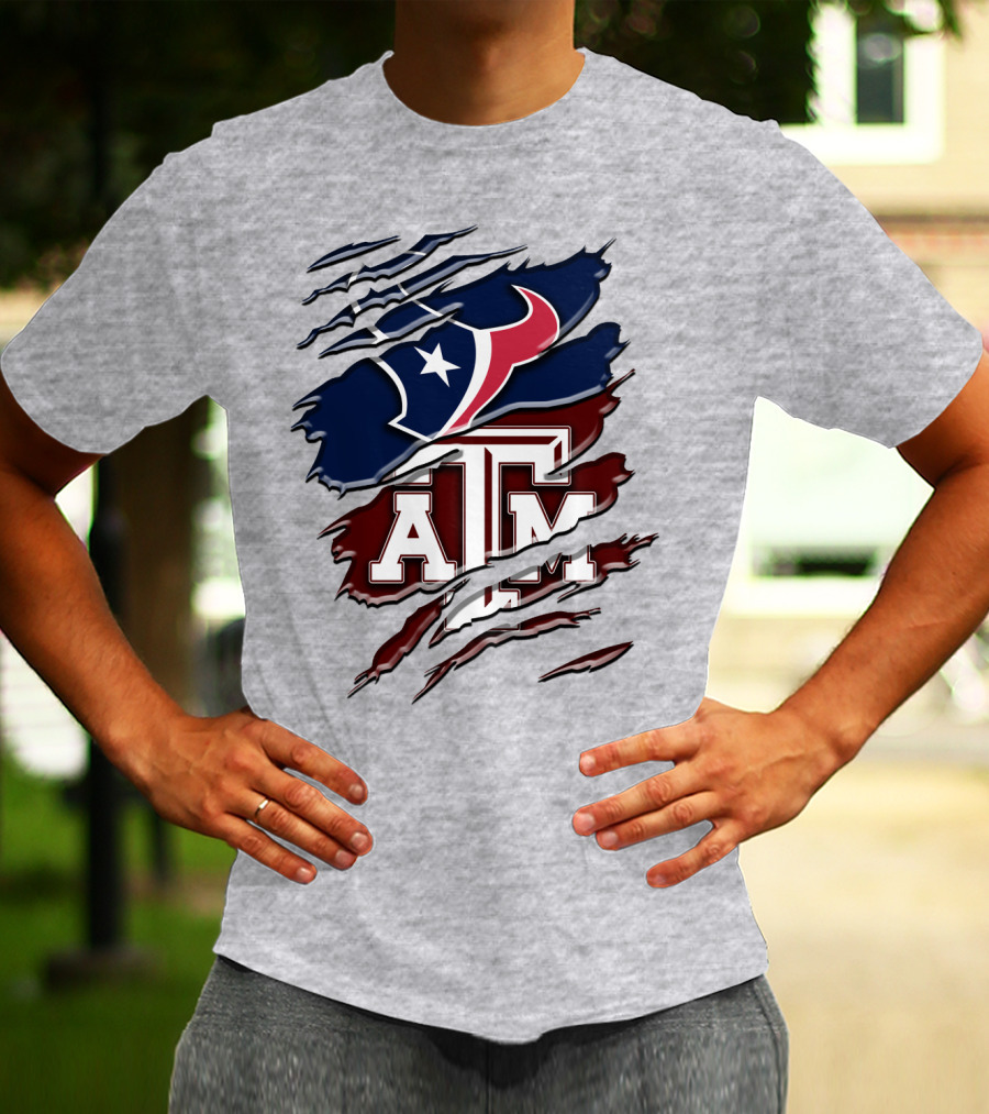 Texas A&M Aggies Houston Texans Torn Flag T-Shirt