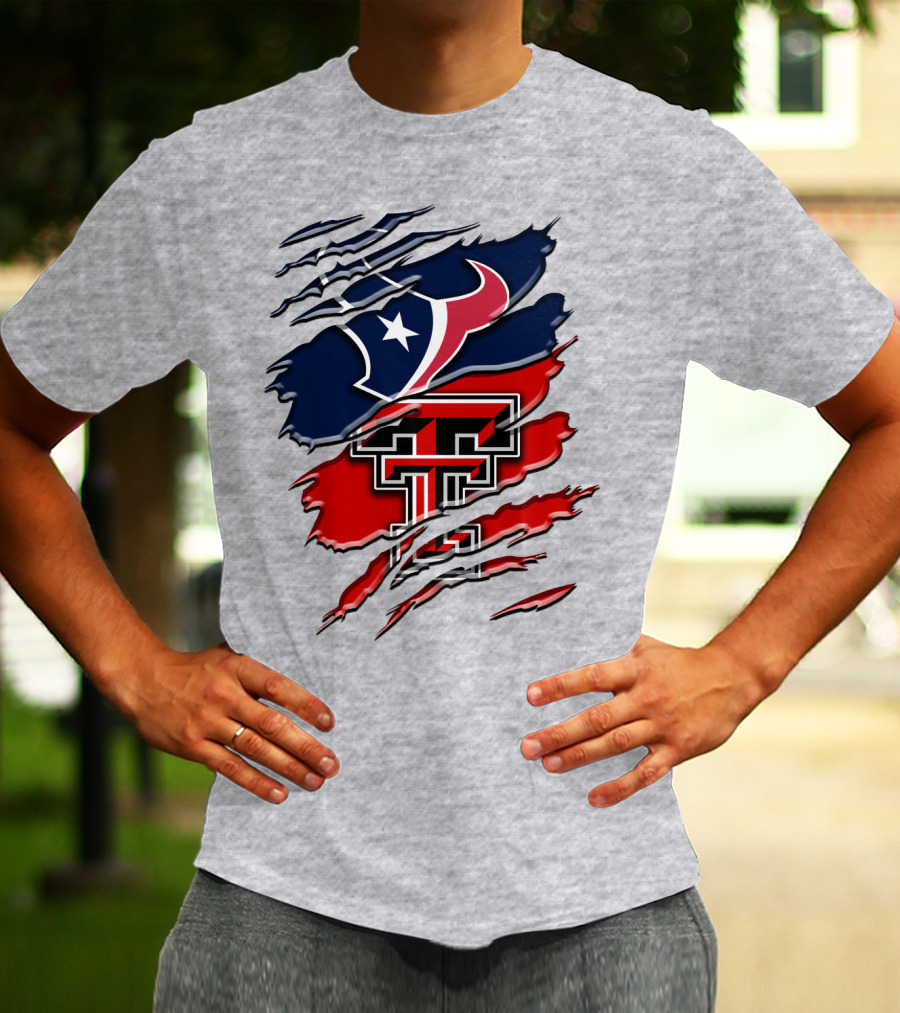 Houston Texans And Texas Tech Red Raiders Rip T-Shirt