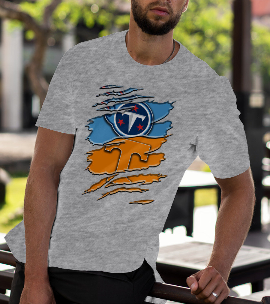 Tennessee Titans Logo With Tennessee Volunteers Colors Ripped Design Rah 131 T-Shirt