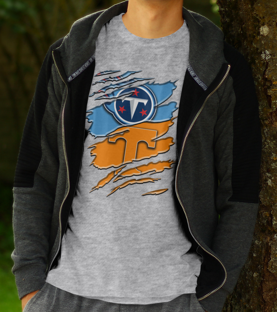 Tennessee Titans Logo With Tennessee Volunteers Colors Ripped Design Rah 131 T-Shirt