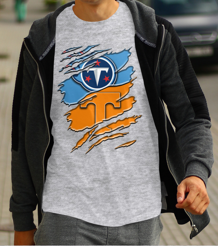 Tennessee Titans Logo With Tennessee Volunteers Colors Ripped Design Rah 131 T-Shirt