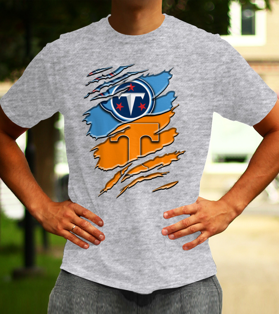 Tennessee Titans Logo With Tennessee Volunteers Colors Ripped Design Rah 131 T-Shirt