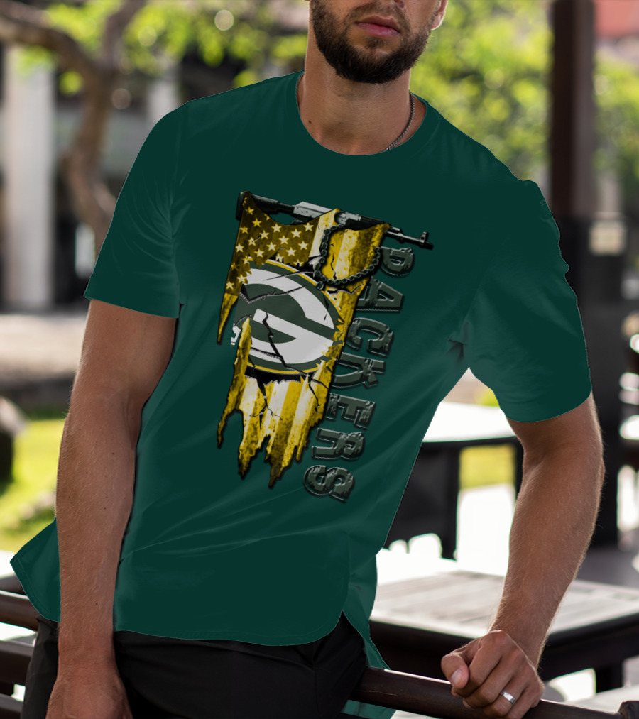 Packers Green Bay American Flag Distressed T-Shirt