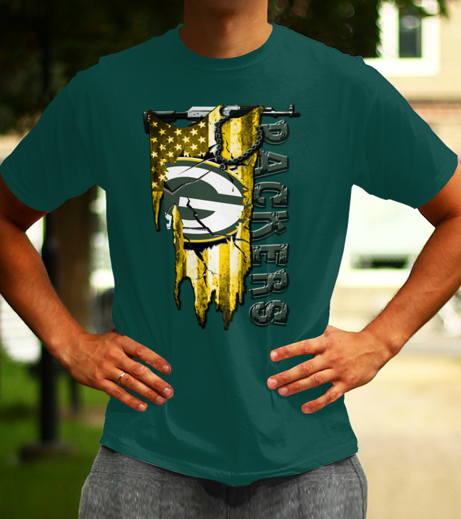 Packers Green Bay American Flag Distressed T-Shirt
