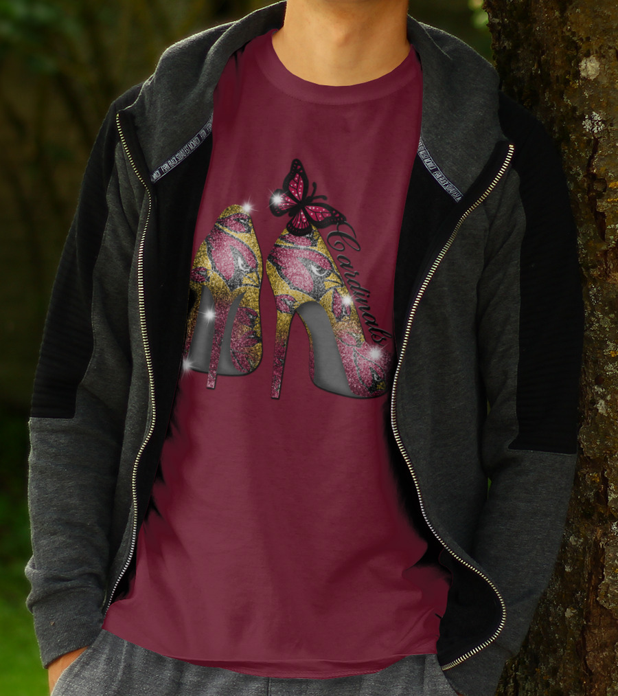 Arizona Cardinals Heels Butterfly Sparkle T-Shirt