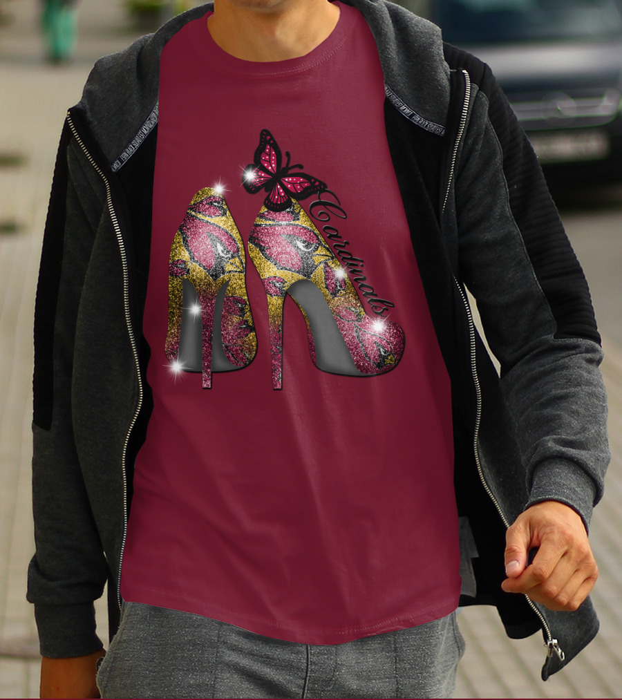 Arizona Cardinals Heels Butterfly Sparkle T-Shirt
