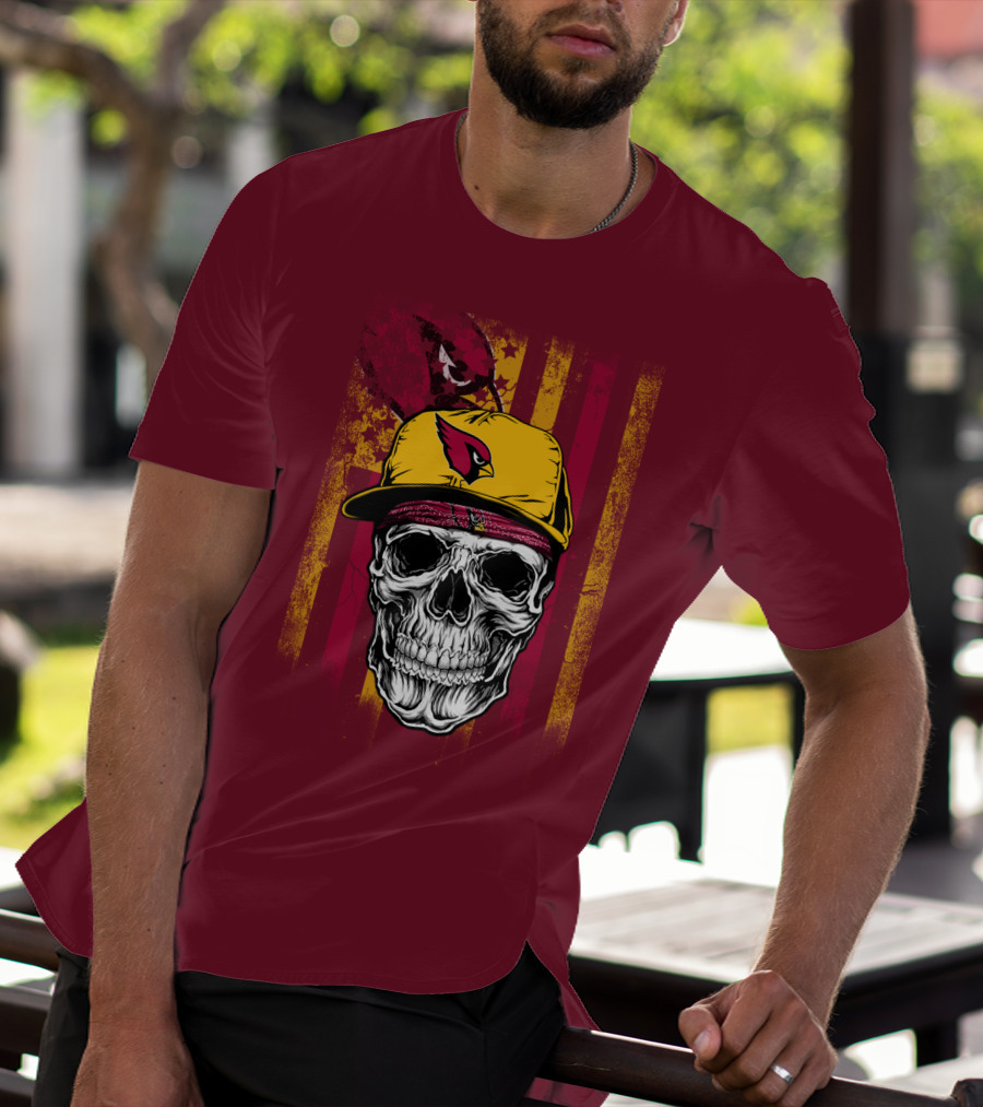 Arizona Cardinals Skull With Yellow Cap And Red T-Shirt