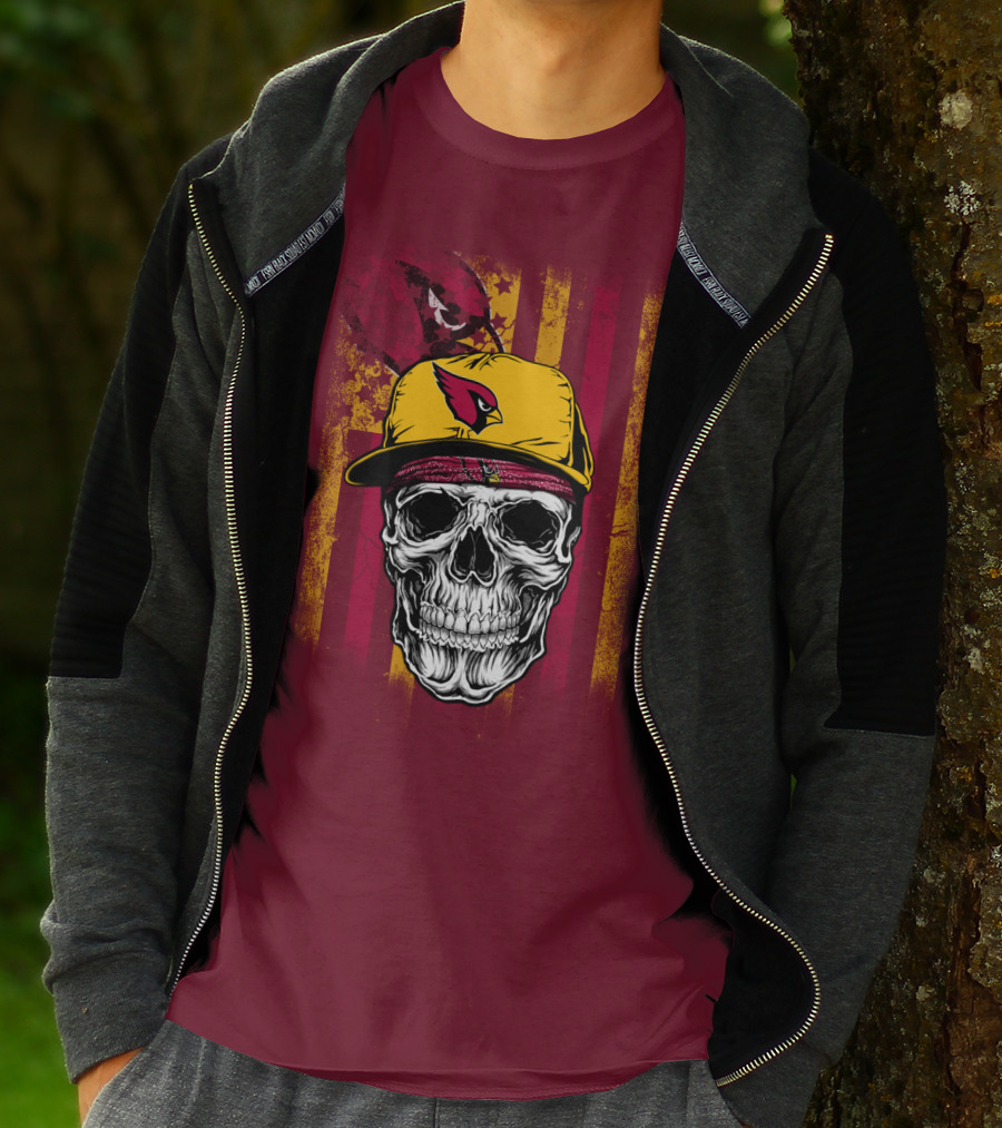 Arizona Cardinals Skull With Yellow Cap And Red T-Shirt
