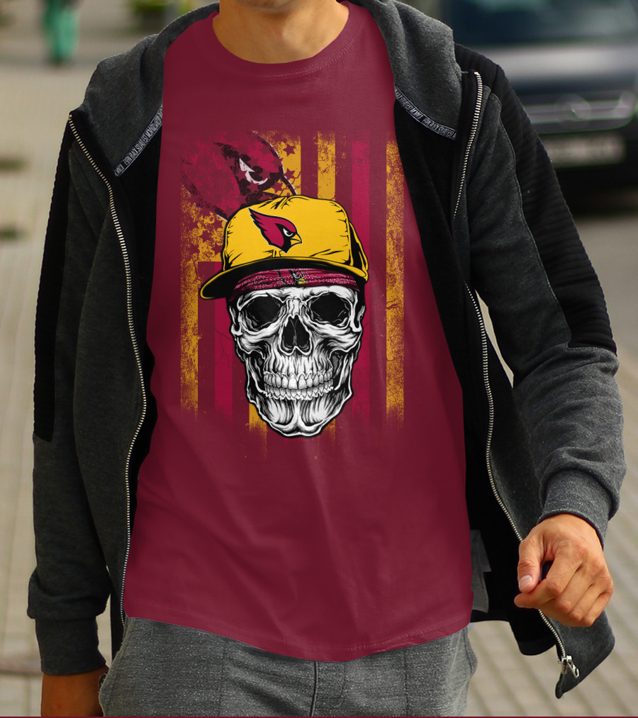 Arizona Cardinals Skull With Yellow Cap And Red T-Shirt