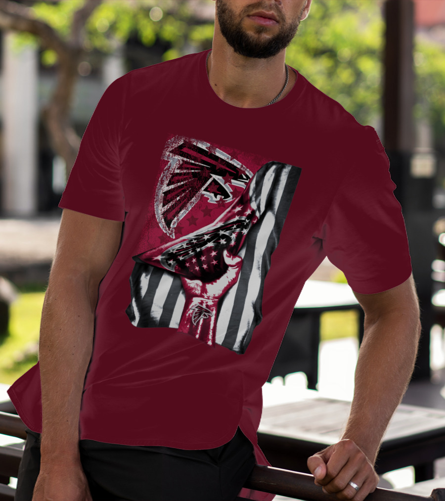 Atlanta Falcons Logo Stars And Stripes Fist Raised T-Shirt