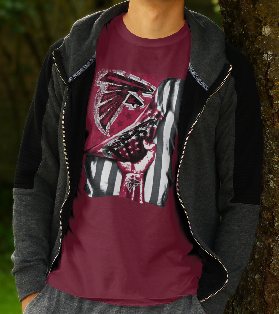 Atlanta Falcons Logo Stars And Stripes Fist Raised T-Shirt