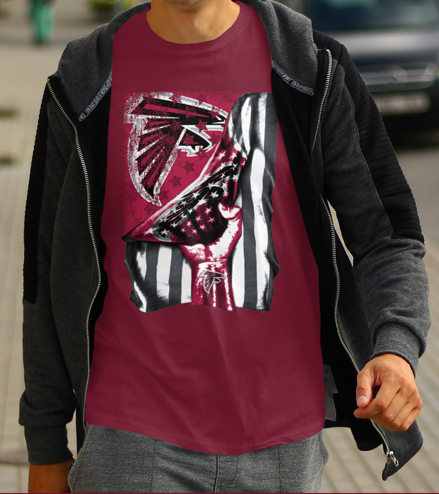 Atlanta Falcons Logo Stars And Stripes Fist Raised T-Shirt
